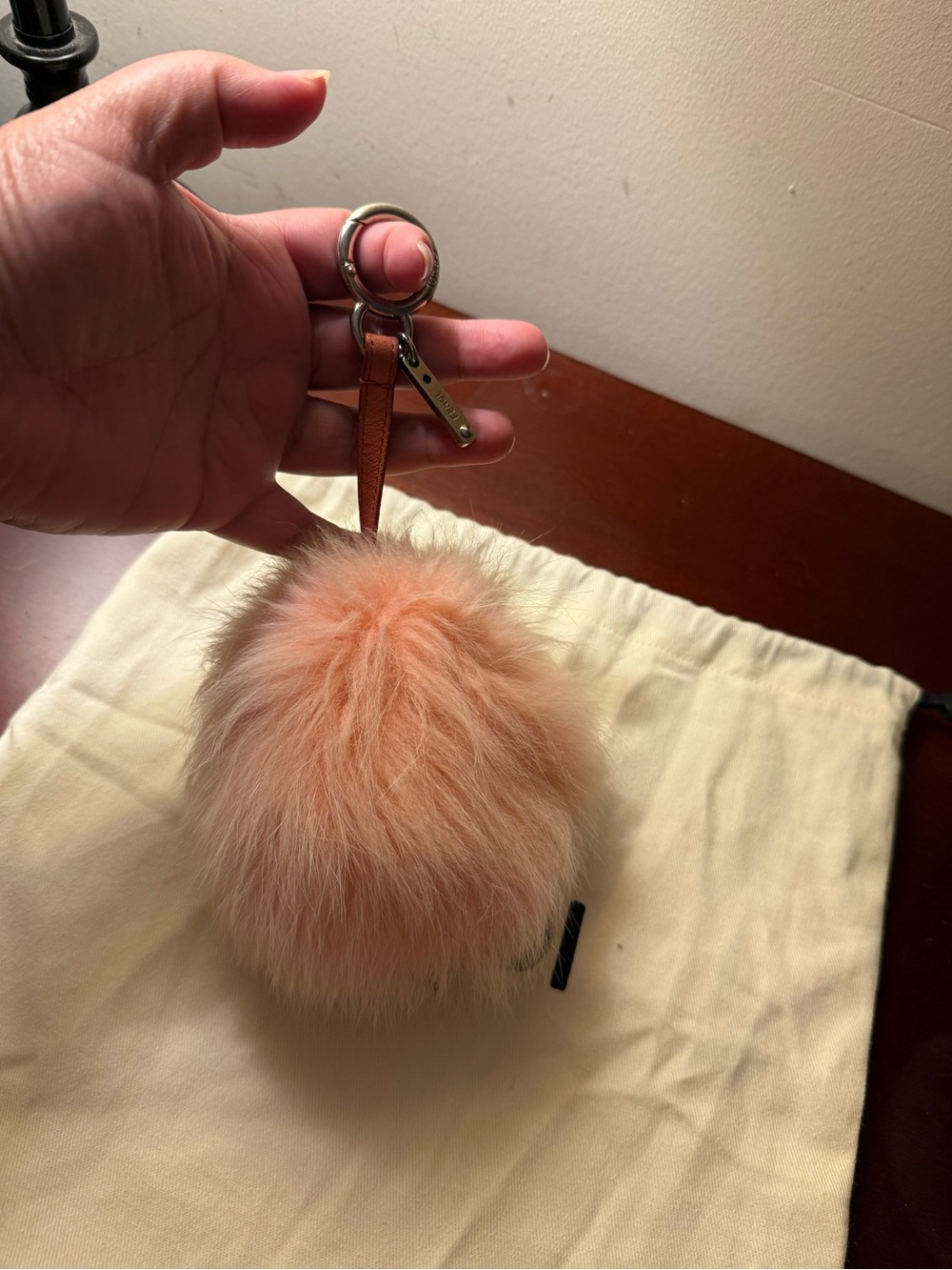 Fendi Fur Pom letter Y Keychain - Peach and Black - Picture 3 of 6